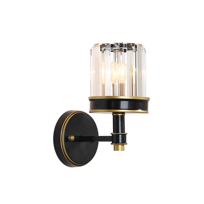 Kristallen cilinderwandlamp Modern 1-lichts inbouwwandkandelaar zwart voor hal Clearhalo