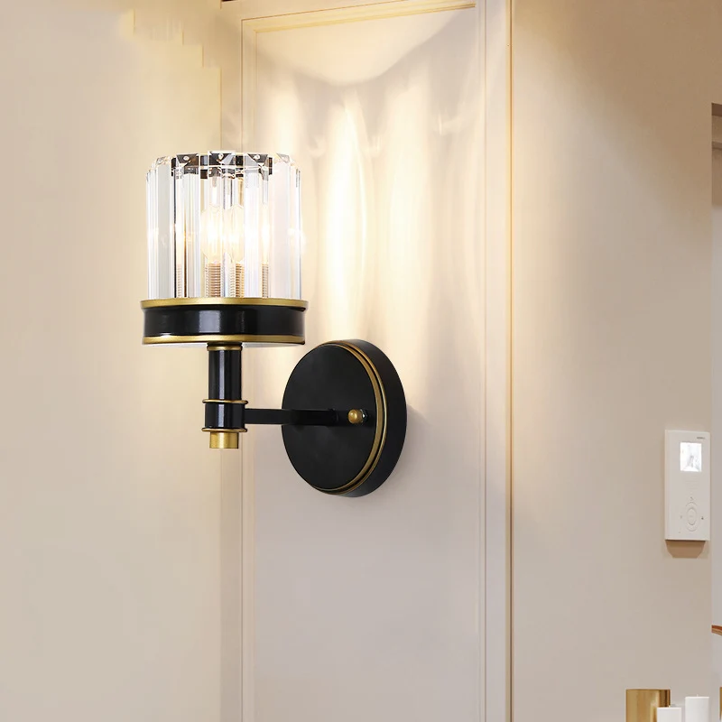 Kristallen cilinderwandlamp Modern 1-lichts inbouwwandkandelaar zwart voor hal Clearhalo