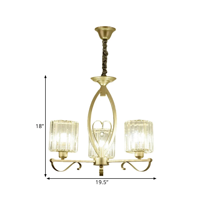Kristallen cilindrische hanglamp, traditionele 3/6 koppen zitkamer kroonluchter hanglamp goud Clearhalo
