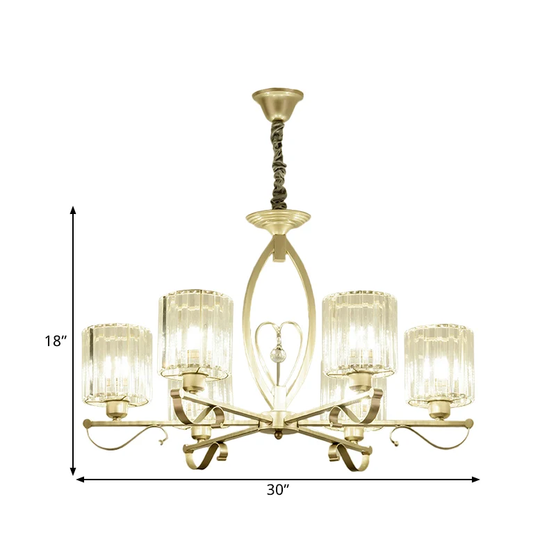 Kristallen cilindrische hanglamp, traditionele 3/6 koppen zitkamer kroonluchter hanglamp goud Clearhalo