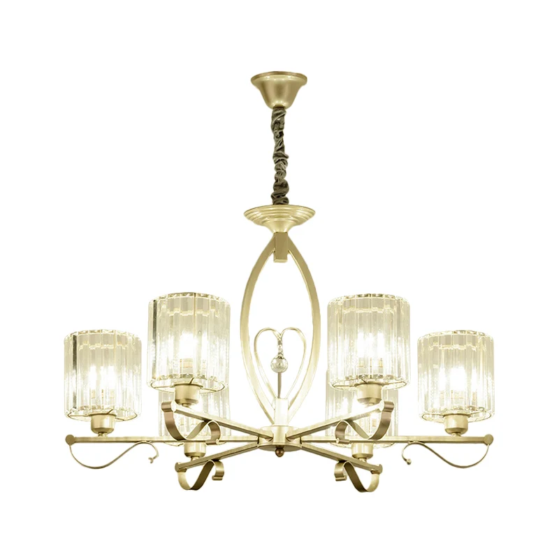 Kristallen cilindrische hanglamp, traditionele 3/6 koppen zitkamer kroonluchter hanglamp goud Clearhalo