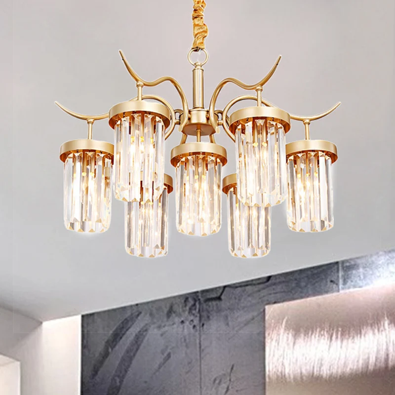 Kristallen cilindrische kroonluchter licht modernisme 7/9-kop hangende plafondlamp messing Clearhalo