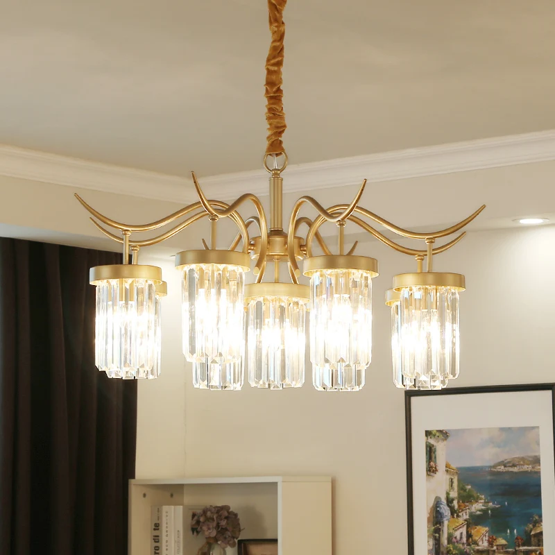 Kristallen cilindrische kroonluchter licht modernisme 7/9-kop hangende plafondlamp messing Clearhalo