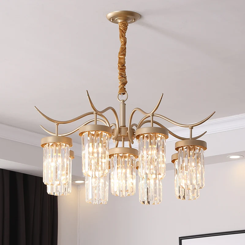 Kristallen cilindrische kroonluchter licht modernisme 7/9-kop hangende plafondlamp messing Clearhalo