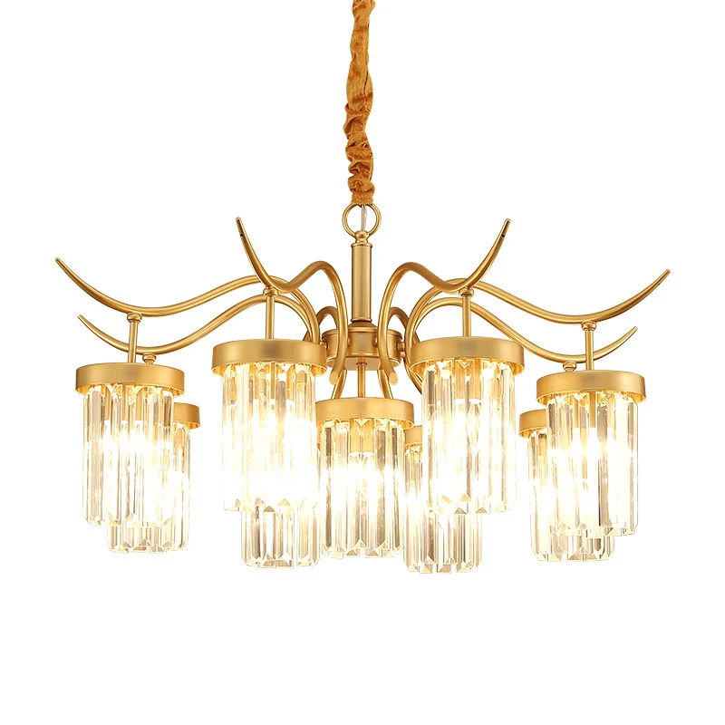 Kristallen cilindrische kroonluchter licht modernisme 7/9-kop hangende plafondlamp messing Clearhalo