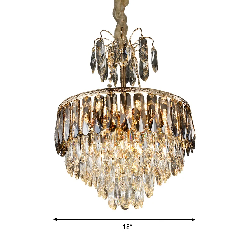 Kristallen gelaagde kroonluchterverlichting Hedendaags 8-kops gouden plafondhanglamp voor woonkamer Clearhalo