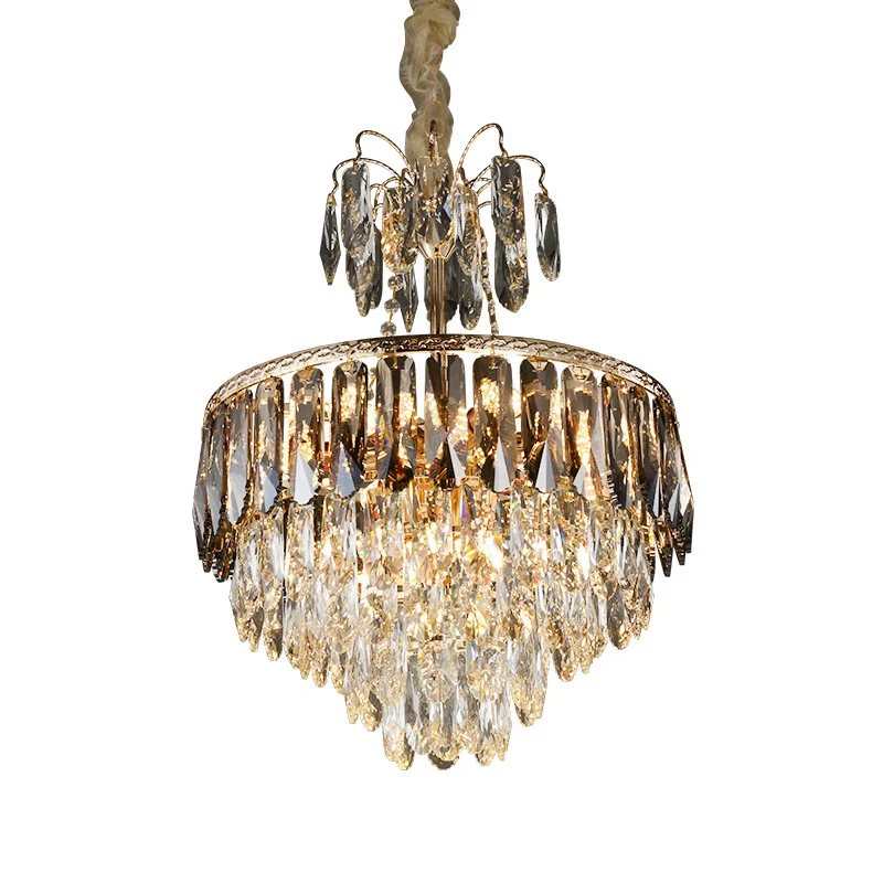 Kristallen gelaagde kroonluchterverlichting Hedendaags 8-kops gouden plafondhanglamp voor woonkamer Clearhalo