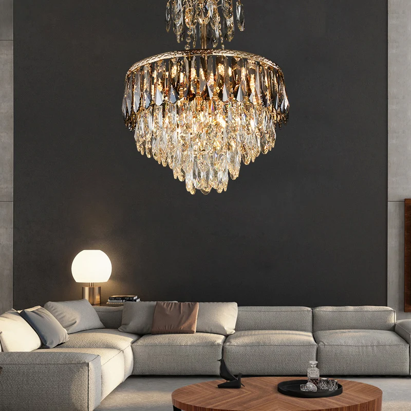 Kristallen gelaagde kroonluchterverlichting Hedendaags 8-kops gouden plafondhanglamp voor woonkamer Clearhalo