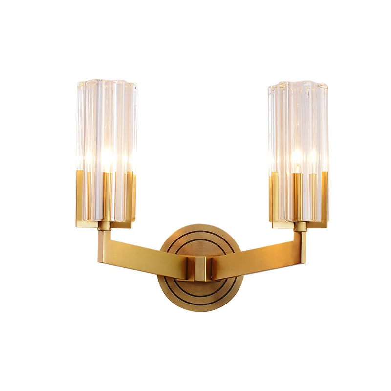 Kristallen geribbelde wandlamp Retro 1/2 lichts Messing verzonken wandkandelaar voor woonkamer Clearhalo