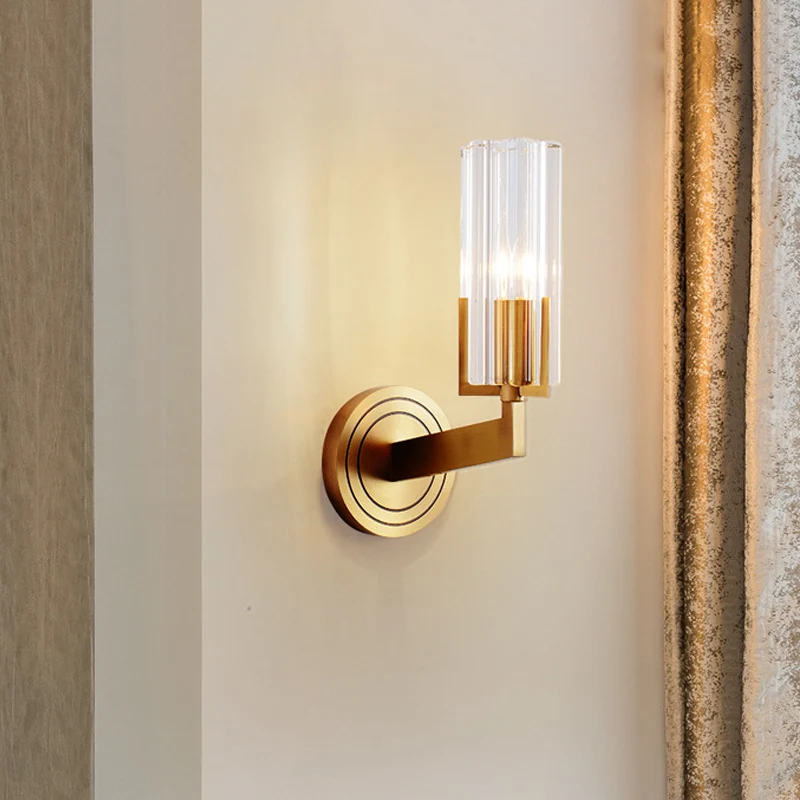 Kristallen geribbelde wandlamp Retro 1/2 lichts Messing verzonken wandkandelaar voor woonkamer Clearhalo