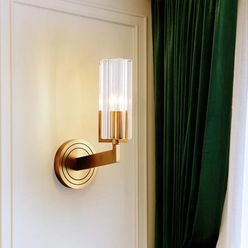 Kristallen geribbelde wandlamp Retro 1/2 lichts Messing verzonken wandkandelaar voor woonkamer Clearhalo