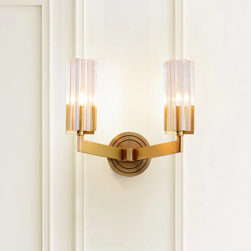 Kristallen geribbelde wandlamp Retro 1/2 lichts Messing verzonken wandkandelaar voor woonkamer Clearhalo