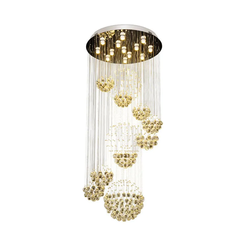 Kristallen gouden cluster hanglamp spiraal 13 koppen moderne LED hangende plafondlamp met ronde luifel Clearhalo