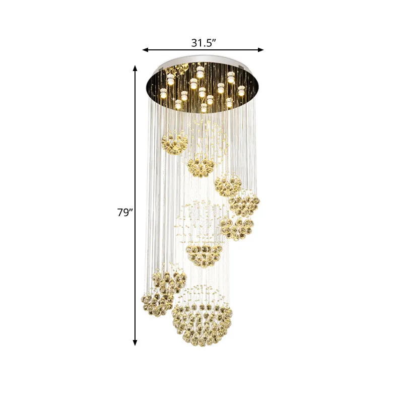 Kristallen gouden cluster hanglamp spiraal 13 koppen moderne LED hangende plafondlamp met ronde luifel Clearhalo