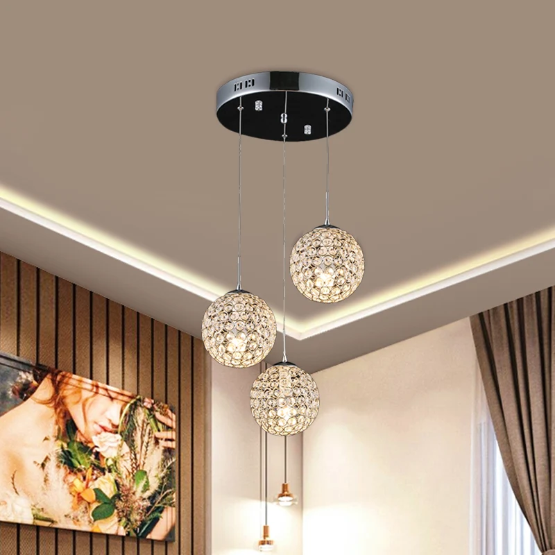 Kristallen ingebedde chroomclusterhanger bolvormig 3/5/6 lampen modernistisch hangend plafondlicht Clearhalo