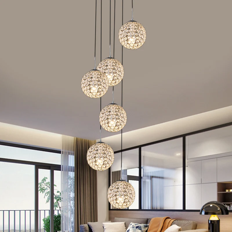 Kristallen ingebedde chroomclusterhanger bolvormig 3/5/6 lampen modernistisch hangend plafondlicht Clearhalo