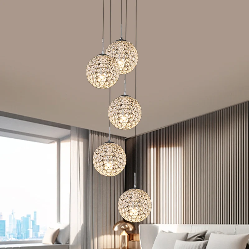Kristallen ingebedde chroomclusterhanger bolvormig 3/5/6 lampen modernistisch hangend plafondlicht Clearhalo