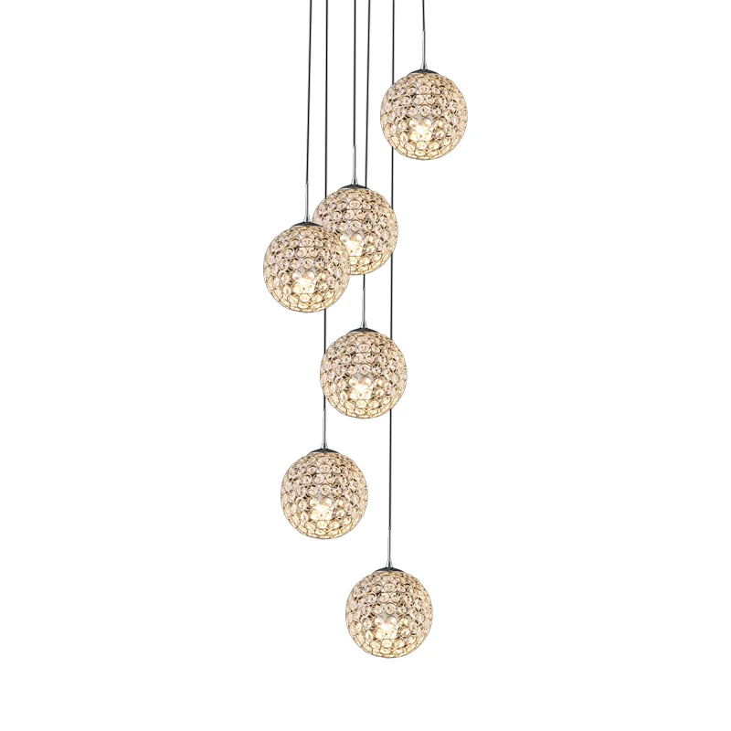 Kristallen ingebedde chroomclusterhanger bolvormig 3/5/6 lampen modernistisch hangend plafondlicht Clearhalo