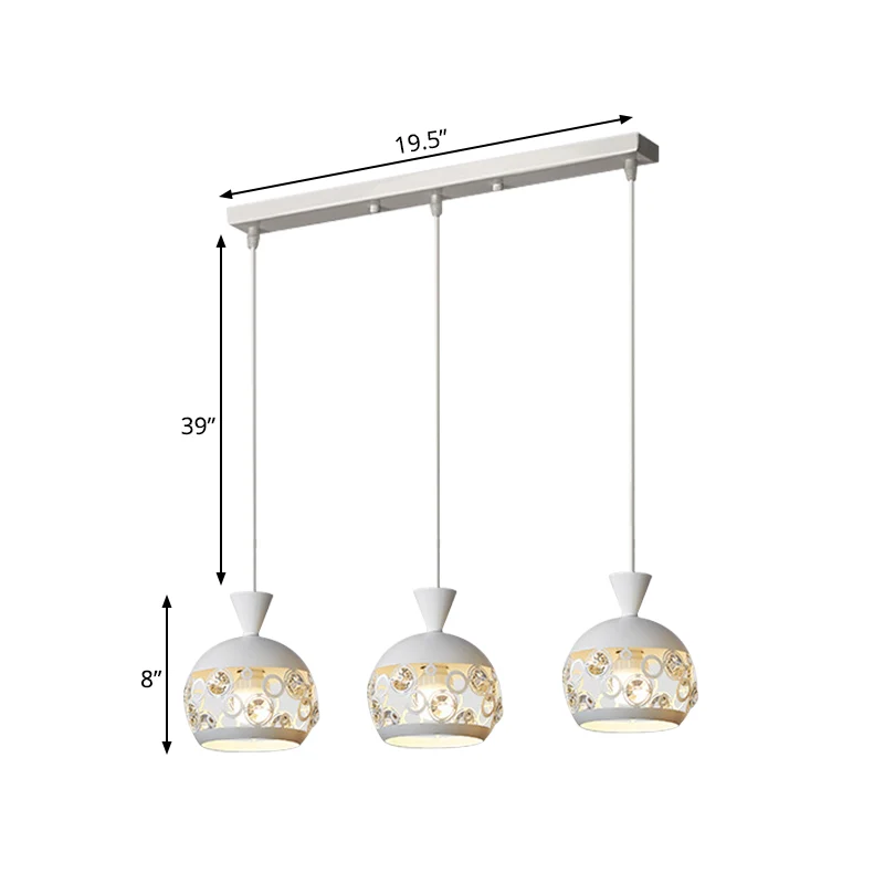 Kristallen ingebedde koepelvormige hanglamp modernisme 3-kops witte afwerking multi-plafondlamp Clearhalo