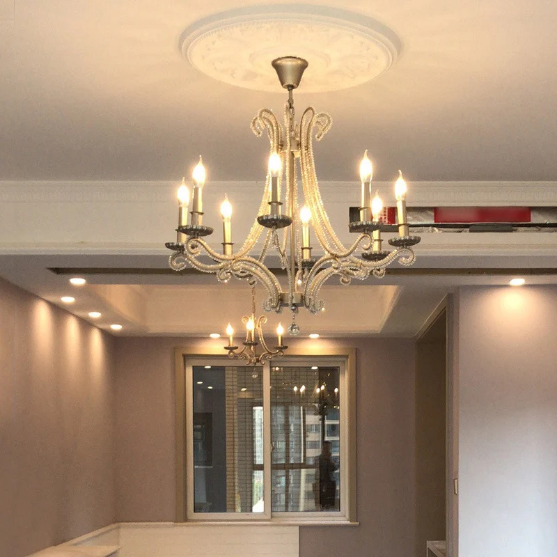 Kristallen kraal verchroomde kroonluchter kandelaar Franse landelijke hanglamp voor eetkamer Clearhalo