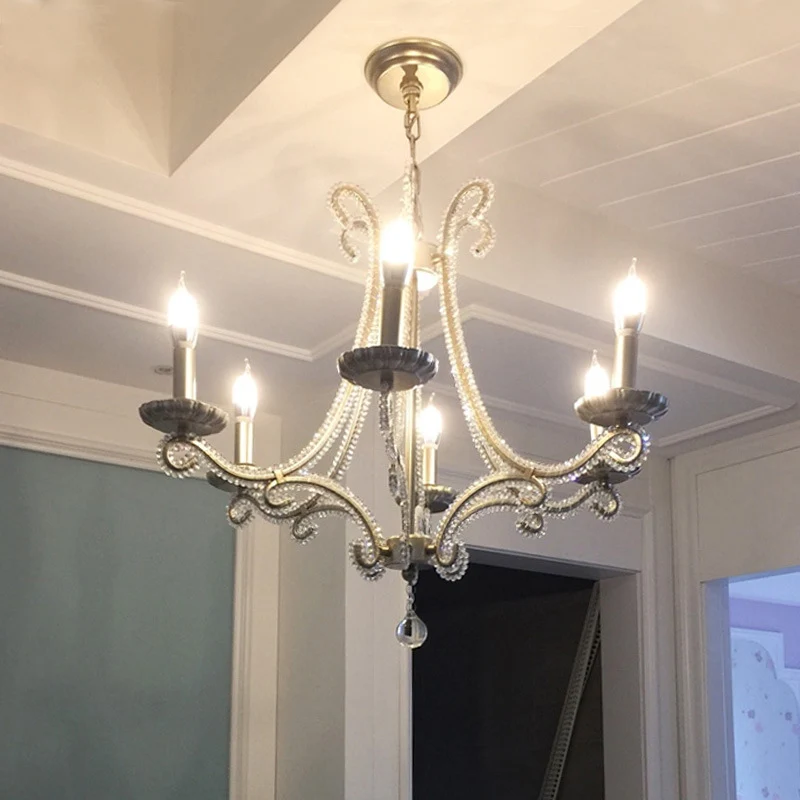 Kristallen kraal verchroomde kroonluchter kandelaar Franse landelijke hanglamp voor eetkamer Clearhalo