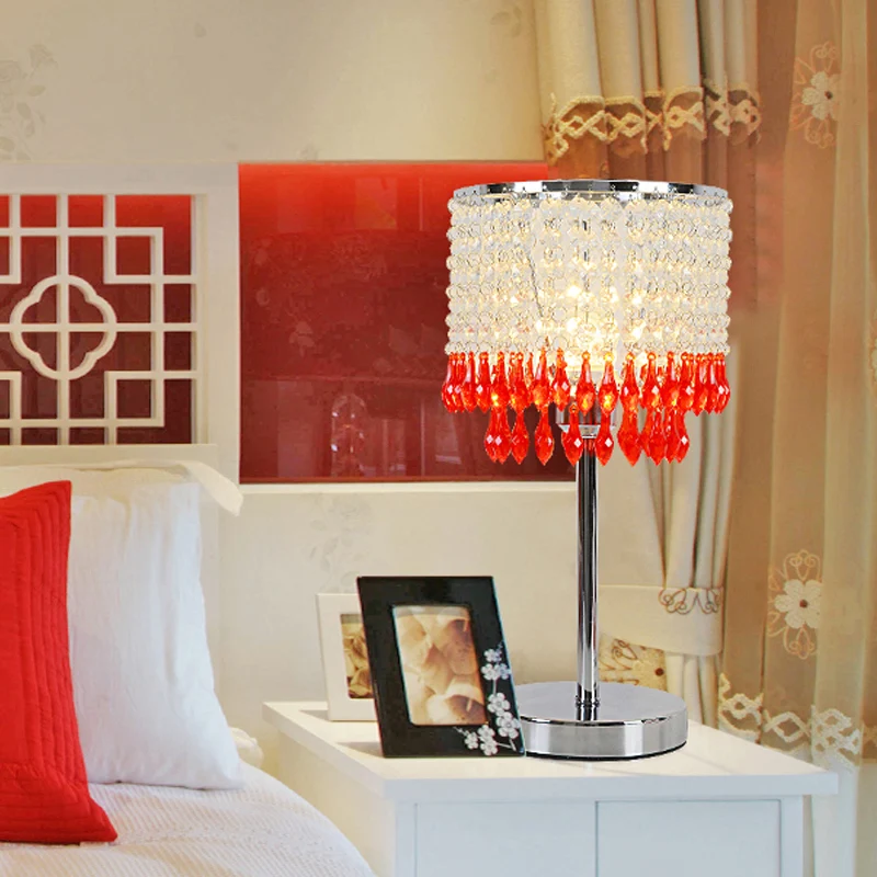 Kristallen kralen rood/roze/paars tafellamp 2 lagen kwastje modernistische nachtkastje met enkele lamp voor nachtkastje Cl...