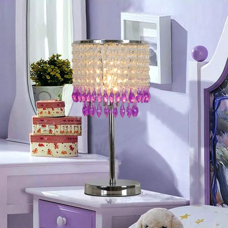 Kristallen kralen rood/roze/paars tafellamp 2 lagen kwastje modernistische nachtkastje met enkele lamp voor nachtkastje Cl...