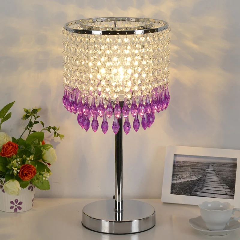 Kristallen kralen rood/roze/paars tafellamp 2 lagen kwastje modernistische nachtkastje met enkele lamp voor nachtkastje Cl...