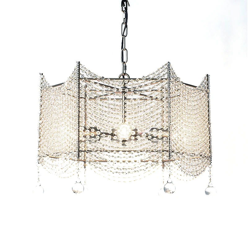 Kristallen kroonluchter met kralen, traditionele 4/6 lampen, eetkamer, hangende verlichtingsarmatuur messing Clearhalo