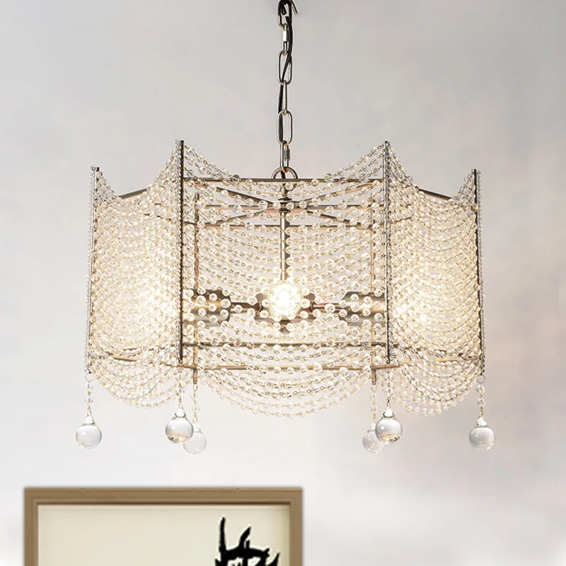 Kristallen kroonluchter met kralen, traditionele 4/6 lampen, eetkamer, hangende verlichtingsarmatuur messing Clearhalo