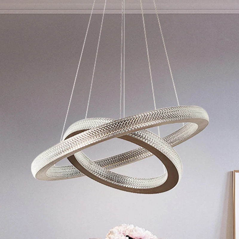 Kristallen kruiscirkelkroonluchterlamp Minimalistische LED-koffiehanglampset warm/wit licht Clearhalo