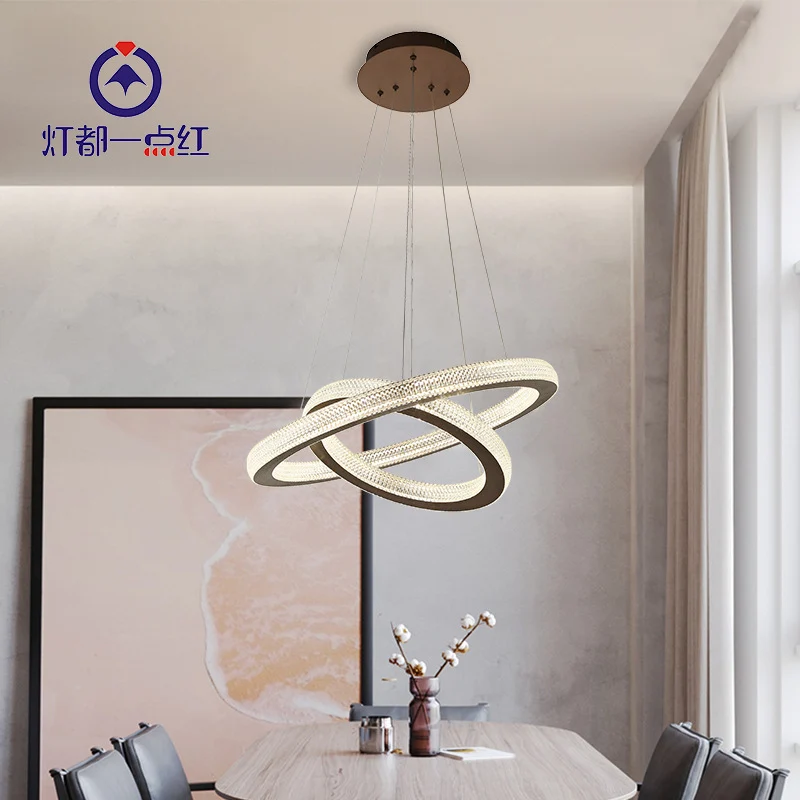 Kristallen kruiscirkelkroonluchterlamp Minimalistische LED-koffiehanglampset warm/wit licht Clearhalo
