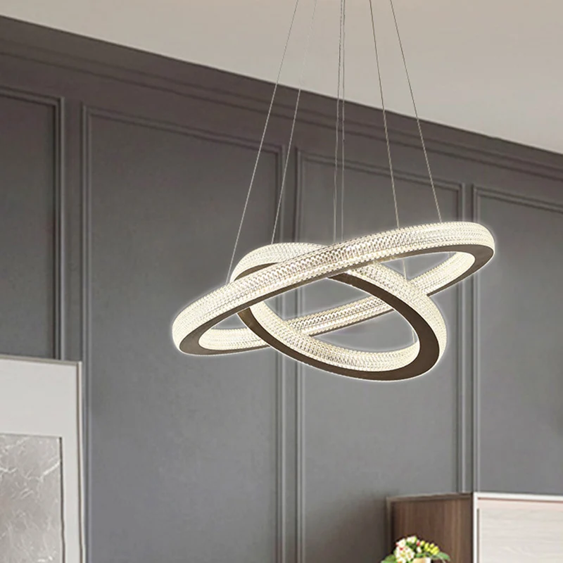 Kristallen kruiscirkelkroonluchterlamp Minimalistische LED-koffiehanglampset warm/wit licht Clearhalo