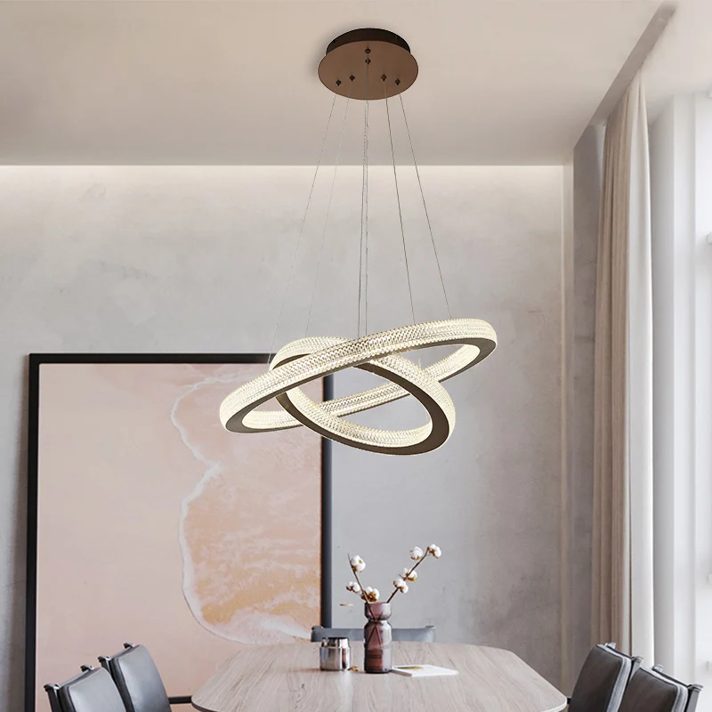 Kristallen kruiscirkelkroonluchterlamp Minimalistische LED-koffiehanglampset warm/wit licht Clearhalo