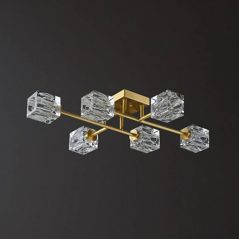 Kristallen kubus dicht bij plafondlamp Postmodern goudkleurig semi-inbouwarmatuur Clearhalo