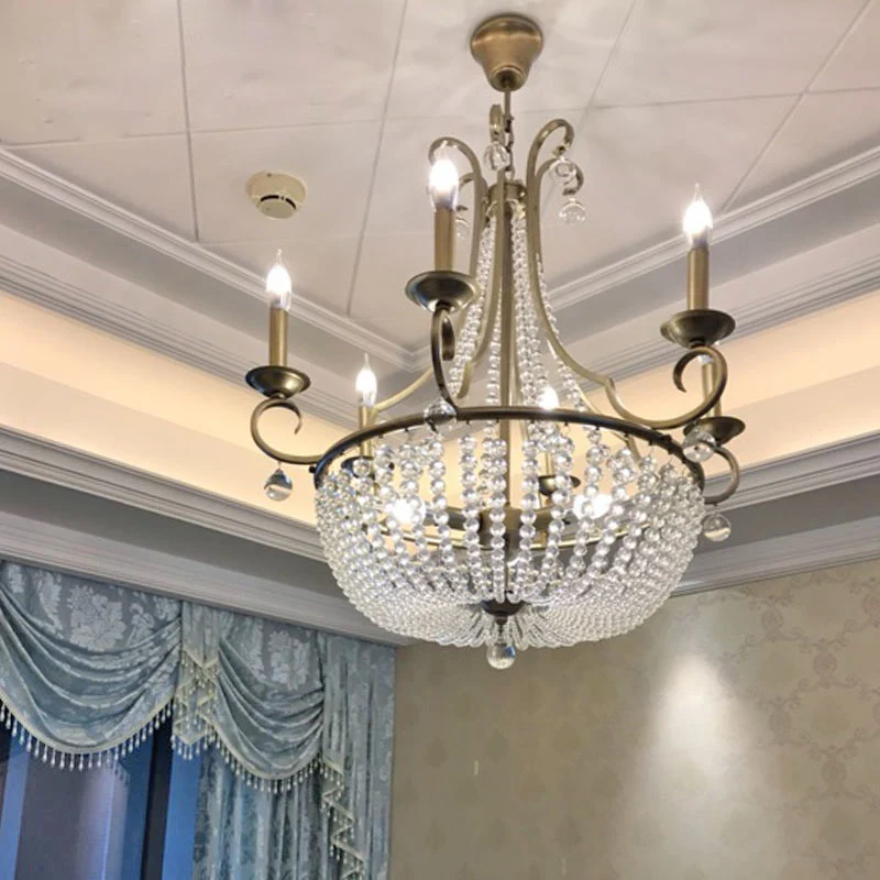 Kristallen mand met kralen, hanglamp, rustieke eetkamer, plafondkroonluchter met kaarsontwerp Clearhalo