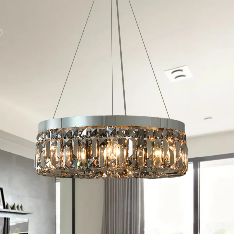 K9 kristallen prisma rookgrijze druppellamp rond 6 koppen moderne kroonluchterlamp Clearhalo