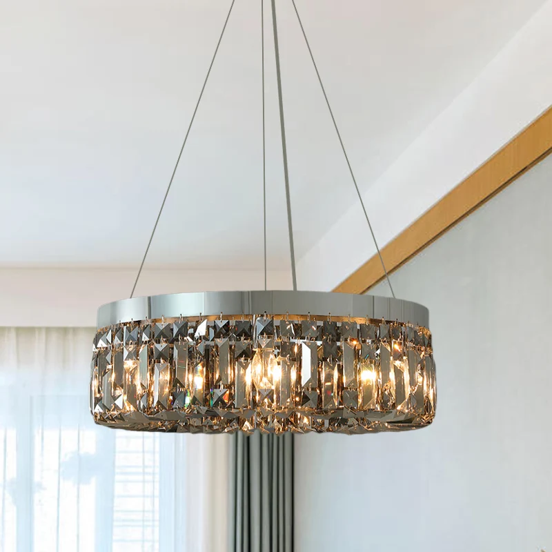 K9 kristallen prisma rookgrijze druppellamp rond 6 koppen moderne kroonluchterlamp Clearhalo