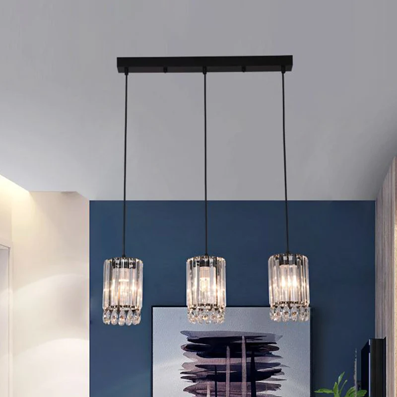 Kristallen prisma's cilinder naar beneden verlichting minimalistische 3 koppen 18"/27" brede zwarte multi-hanglamp Clearhalo