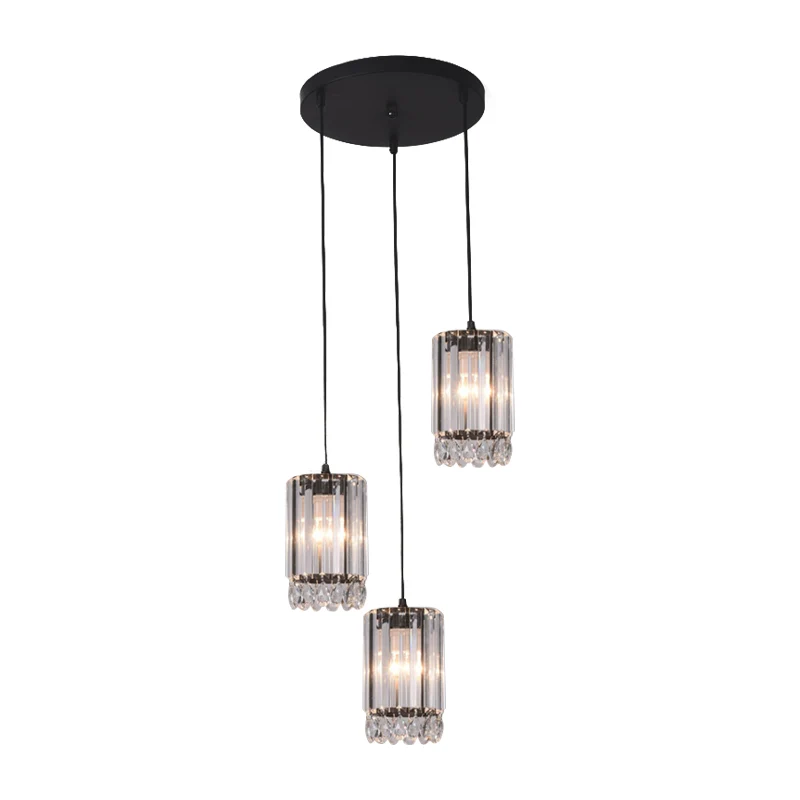 Kristallen prisma's cilinder naar beneden verlichting minimalistische 3 koppen 18"/27" brede zwarte multi-hanglamp Clearhalo
