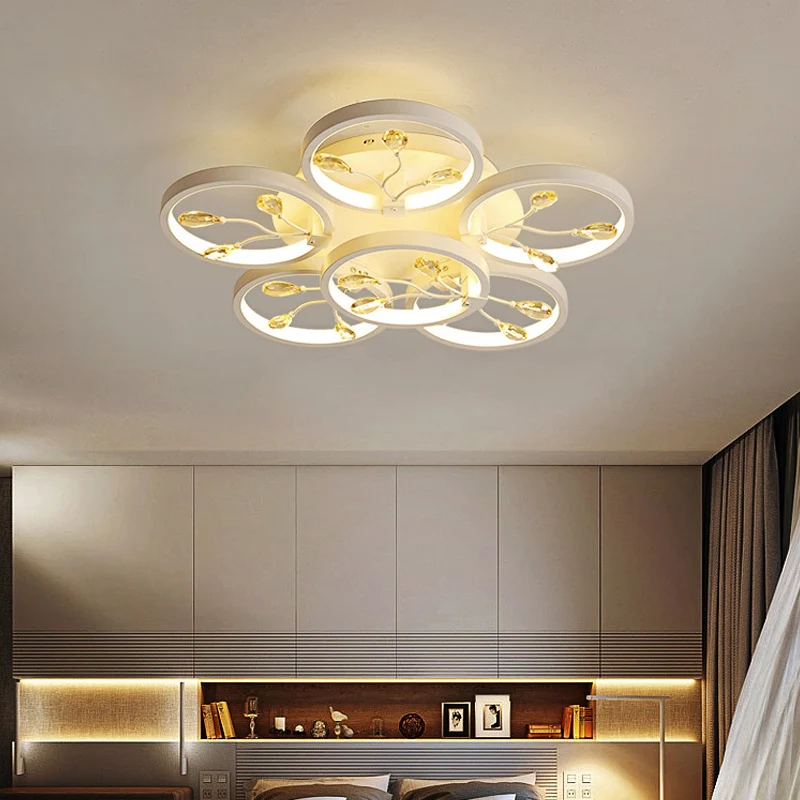 Kristallen regendruppels zwart/wit semi-inbouwlicht Bloem LED eigentijds plafondgemonteerd armatuur wit/warm licht Clearhalo
