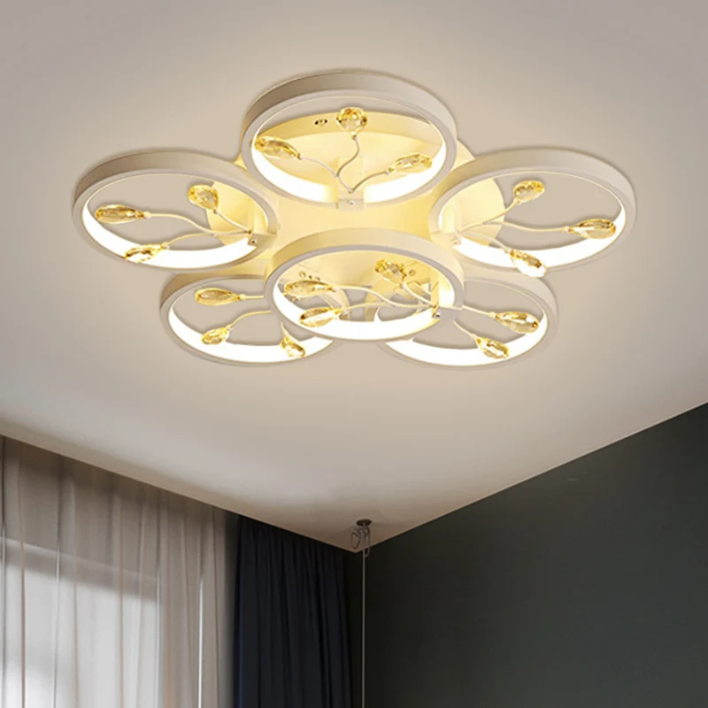 Kristallen regendruppels zwart/wit semi-inbouwlicht Bloem LED eigentijds plafondgemonteerd armatuur wit/warm licht Clearhalo