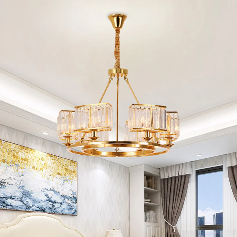 K9 kristallen ronde kroonluchter verlichting minimalistische gouden hanglamp voor eetkamer Clearhalo