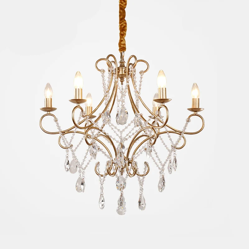 Kristallen standaards Gouden ophangverlichting Regendruppel 6 koppen Traditionele kroonluchterlamp Clearhalo