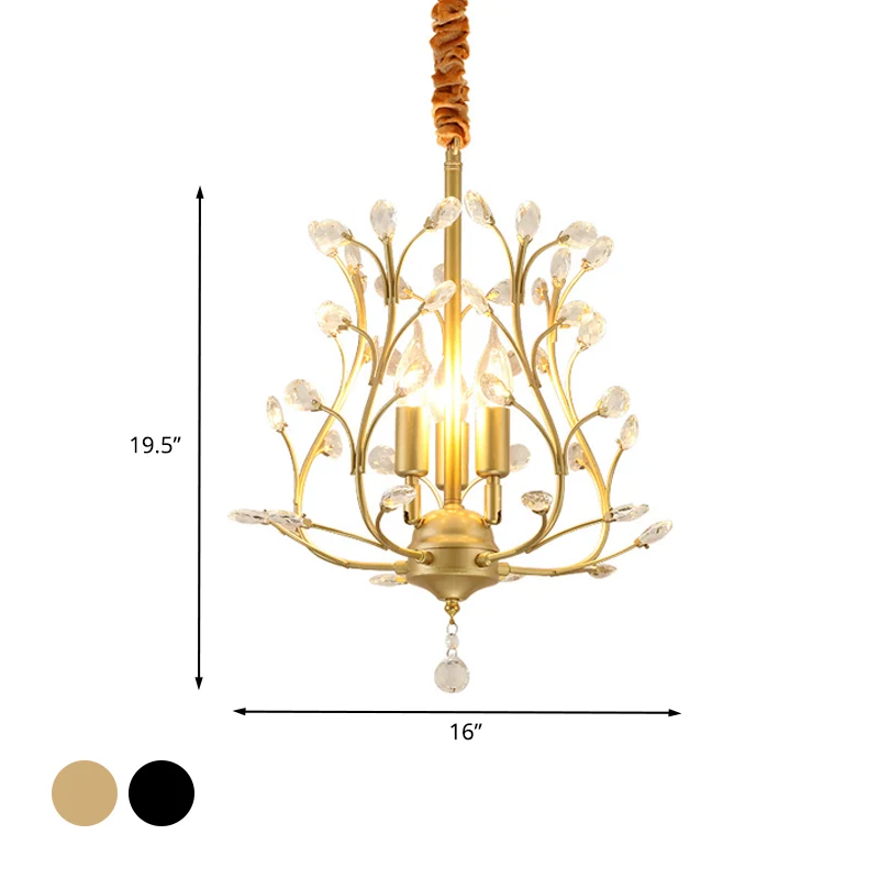 K9 kristallen tak plafondkroonluchter hedendaagse 3-lichts eetkamer hanglamp zwart/goud Clearhalo