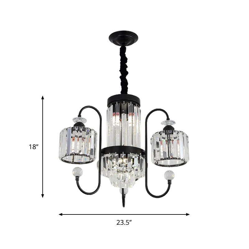 Kristalzwarte kroonluchterverlichting Cilindrische 5/8 koppen Modernistische hanglamp met zwanenhalsarm Clearhalo