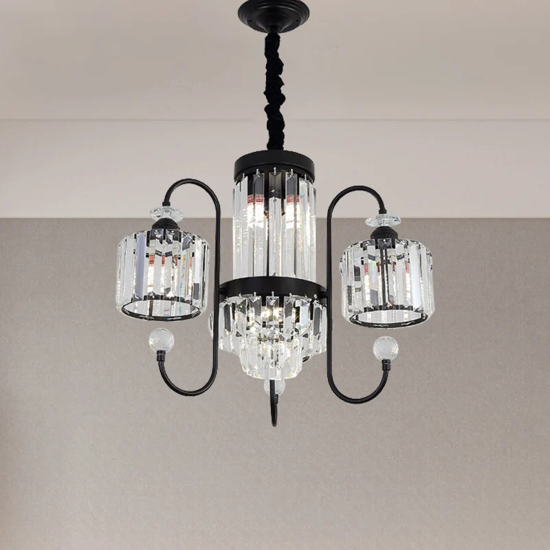 Kristalzwarte kroonluchterverlichting Cilindrische 5/8 koppen Modernistische hanglamp met zwanenhalsarm Clearhalo
