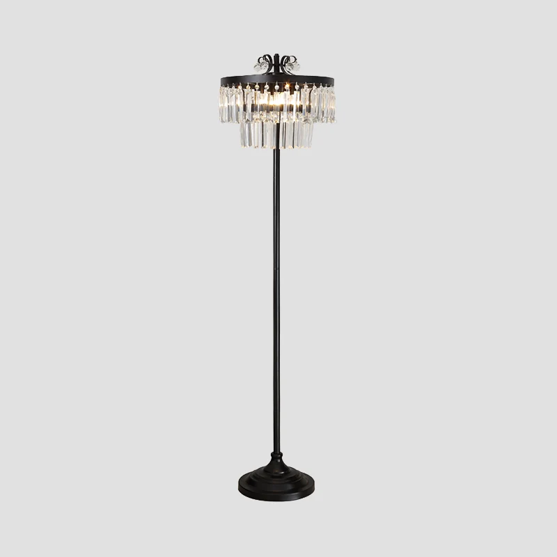 Kristalzwarte staande vloerlamp 2-Teir Drum 1 Blub Eigentijds Staande lamp Clearhalo