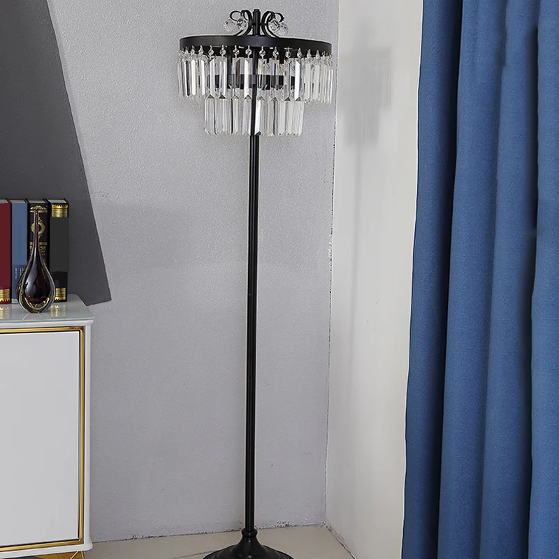 Kristalzwarte staande vloerlamp 2-Teir Drum 1 Blub Eigentijds Staande lamp Clearhalo