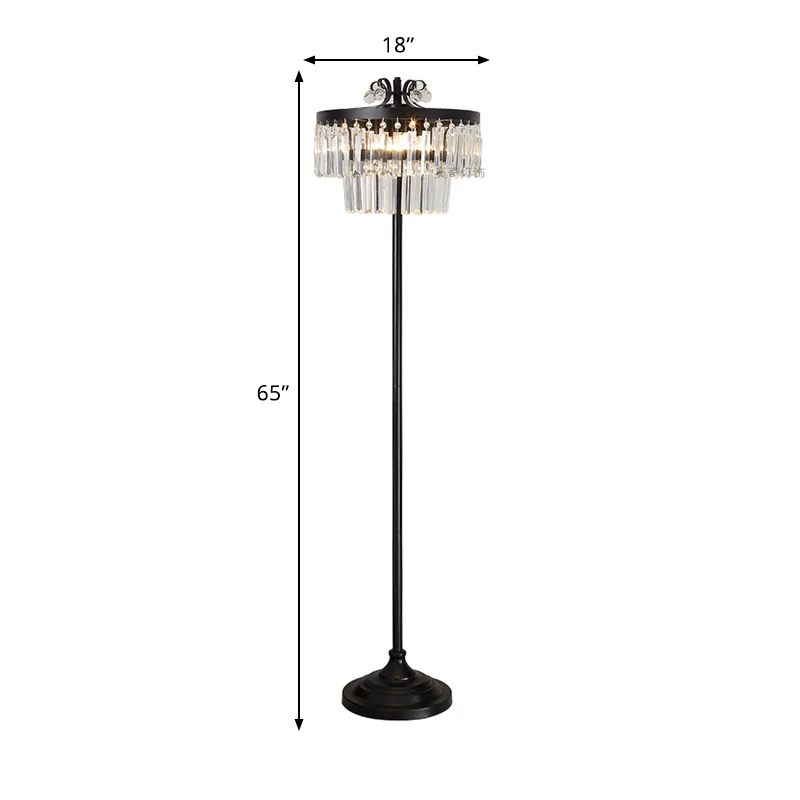 Kristalzwarte staande vloerlamp 2-Teir Drum 1 Blub Eigentijds Staande lamp Clearhalo